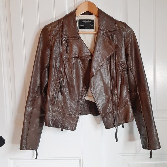 All Saints Brown Leather Jacket - Picture 2 of 15